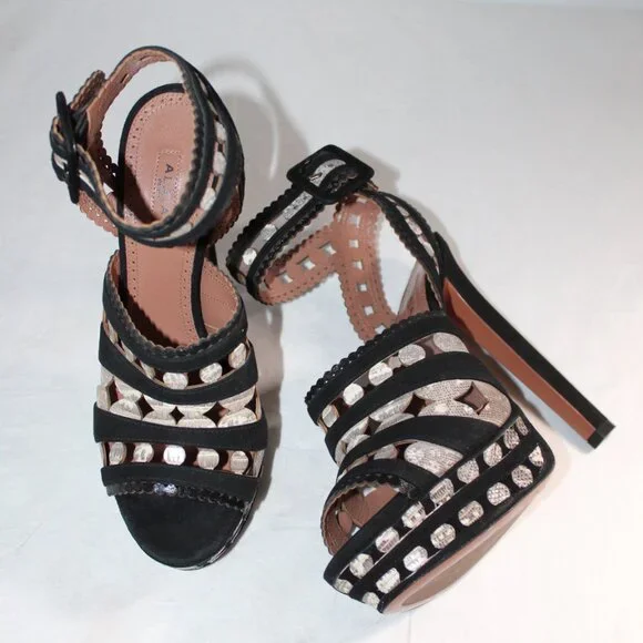 Alaia Paris Black Cut Out Ankle Strap Heels Platform Sandals 40 - Picture 2 of 6